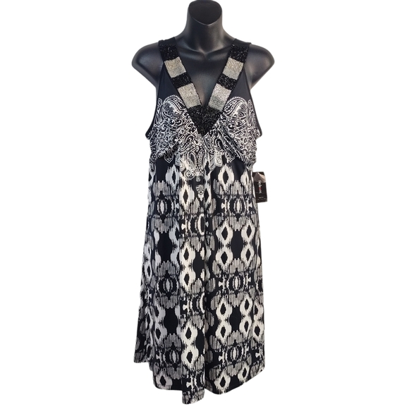 Style & Co. Dresses & Skirts - Style & Co. Women's Black White Beaded V-Neck Stretch Dress Size XL NWT